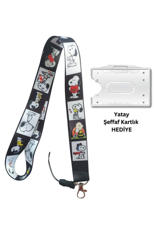 Snoopy Kart Askısı Yaka Kartı Boyun Askı İpi Telefon Askısı Yatay Dikey Kart Koruyucu