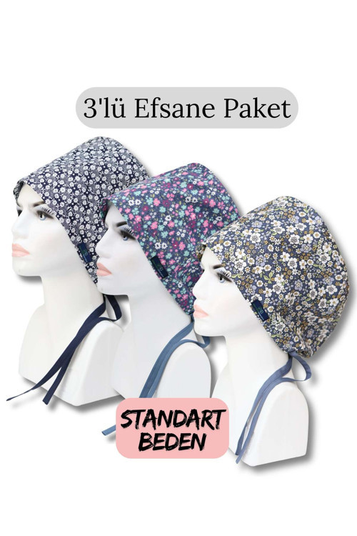 Standart Beden 3Lü Efsane Paket Lacivert Çıtır Papatyalar Mavi Minik Çiçekler Bahar Çiçekleri Mavi