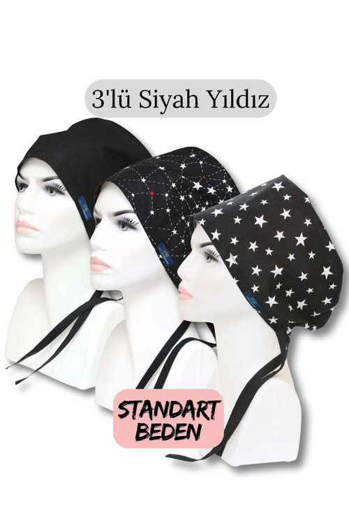 Standart Beden 3Lü Siyah Yıldız Siyah Tek Renk Siyah Takım Yıldızlar Siyah Büyük Yıldız Cerrahi Bone