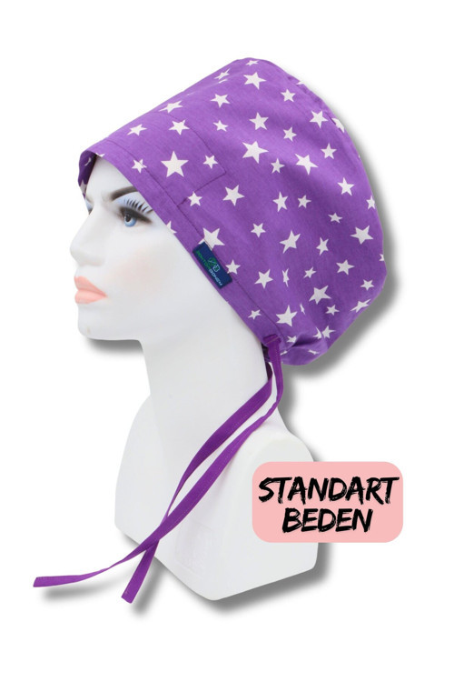 Standart Beden Büyük Mor Yıldızlar Cerrahi Bone Doktor Hemşire Sağlıkçı Hastane Bonesi