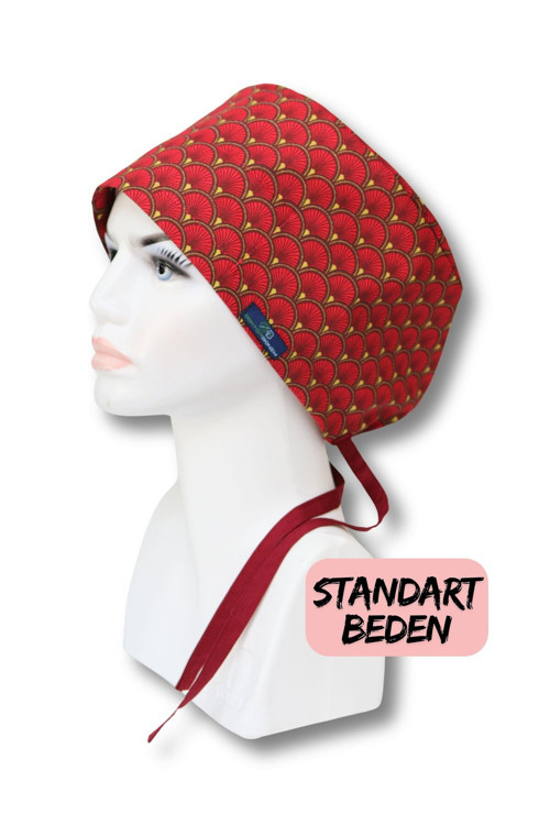 Standart Beden Kırmızı Yelpaze Cerrahi Bone Doktor Hemşire Sağlıkçı Hastane Bonesi
