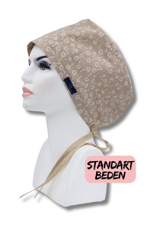 Standart Beden Bej Nazlı Çiçekler Cerrahi Bone Doktor Hemşire Sağlıkçı Hastane Bonesi