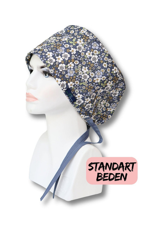 Standart Beden Bahar Çiçekleri Mavi Cerrahi Bone Doktor Hemşire Sağlıkçı Hastane Bonesi