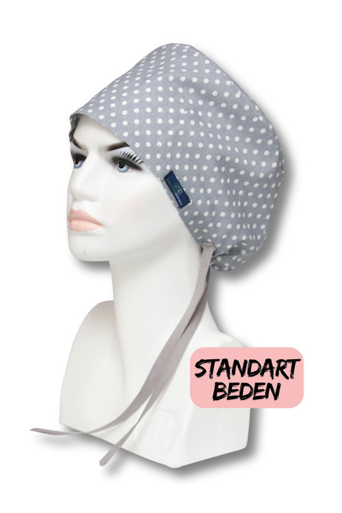 Standart Beden Gri Puantiye Cerrahi Bone Doktor Hemşire Sağlıkçı Hastane Bonesi