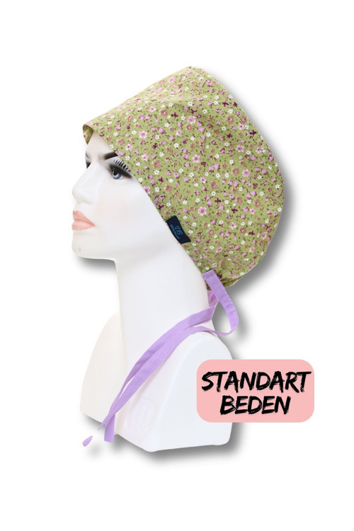 Standart Yeşil Çıtır Desenli Cerrahi Bone Doktor Hemşire Sağlıkçı Bonesi