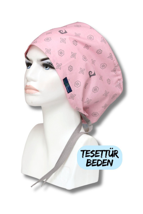 Tesettür Pudra Desenli Cerrahi Bone Doktor Hemşire Sağlıkçı Bonesi Geniş Kesim