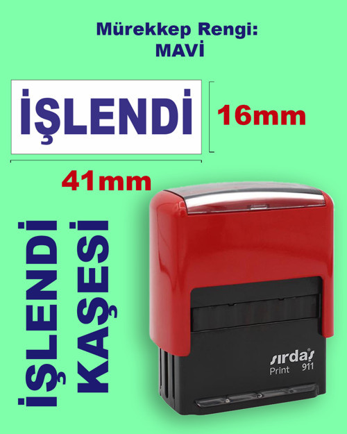 İşlendi Kaşesi, 911 (41mm*16mm) Mavi Keçeli Otomatik Kaşe