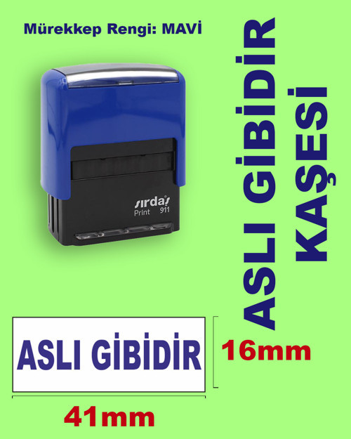 Aslı Gibidir Kaşesi, 911 (41mm*16mm) Mavi Keçeli Otomatik Kaşe