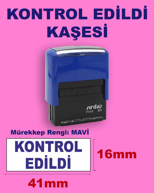 Kontrol Edildi Kaşesi, 911 (41mm*16mm) Mavi Keçeli Otomatik Kaşe