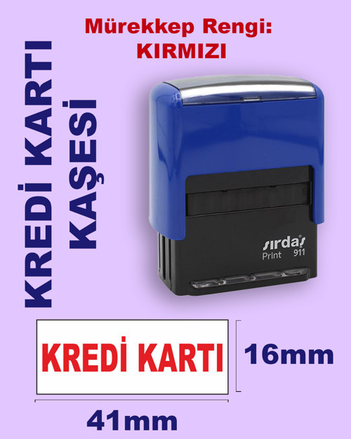 Kredi Kartı Kaşesi, 911 (41mm*16mm) Kırmızı Keçeli Otomatik Kaşe
