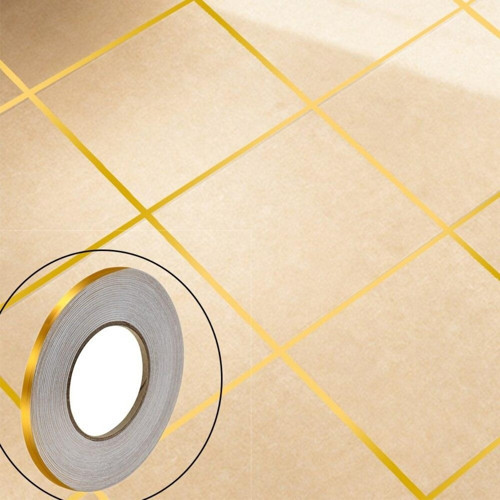 50 Metre Fayans Arası Şerit Dekoratif Yapışkan Renkli Dekor Su Geçirmez Sızdırmaz Altın Bant Kaplama 0.5 cm Genişliğindedir (4604)