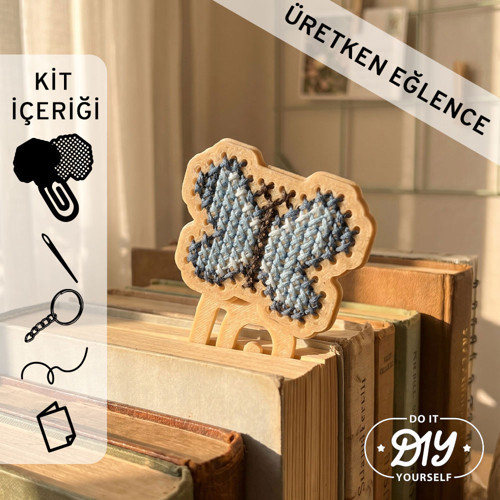Gardemina Serisi: Kelebek Etamin Çarpı İşi Kitap Ayracı- Yeni Başlayanlar İçin Hobi Seti