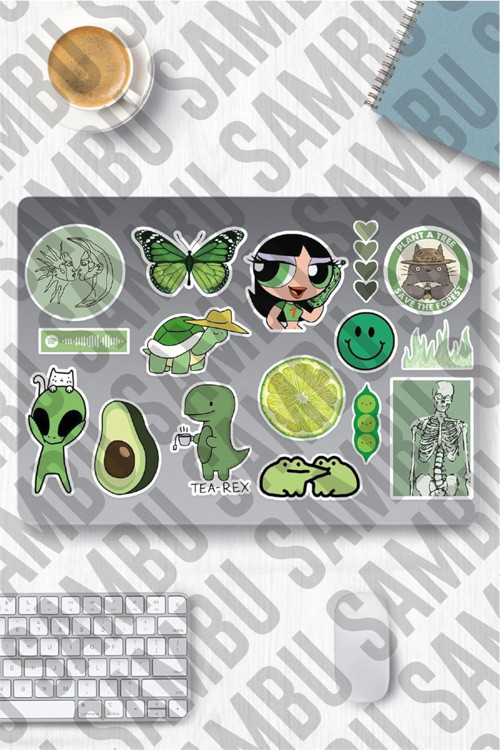 Green Aesthetic Temalı Sticker Etiket Seti 1 - Yeşil Sticker - Laptop Notebook Telefon