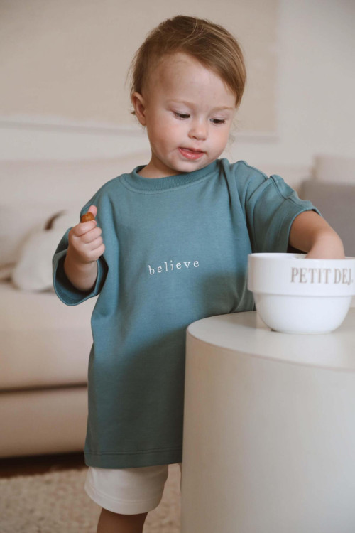Yeşil Bisiklet Yaka Oversize T-shirt Bebek - Çocuk