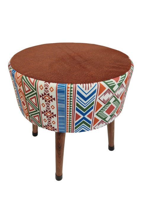Puf Koltuk Bench Tabure – Modern Kilim Koyu Kiremit - Ahşap Ayaklı - Doğal Modern Stil