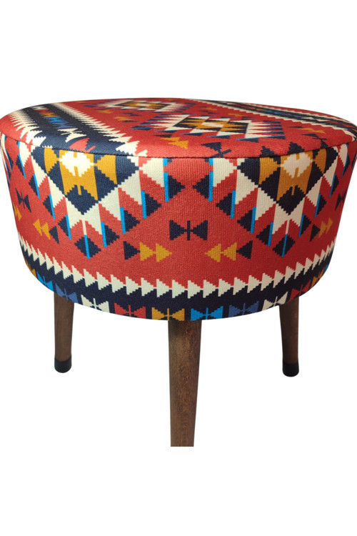 Kilim Desenli Puf Koltuk Bench Tabure – Çok Renkli Anadolu Motifli | Ahşap Ayaklı (38X43 Cm)
