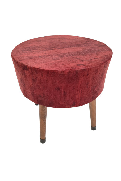 Puf Koltuk Bench Tabure – Bordo Agac Kabugu Desen - Ahşap Ayaklı - Doğal Modern Stil