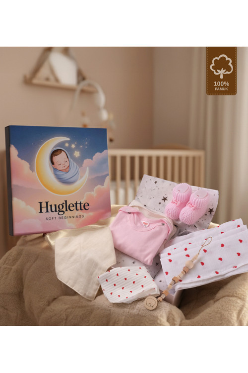 Hera - Yenidoğan Kız Hediye Seti – Müslin Örtü + Body + Patik + Emzik Tutucu – Baby Gift