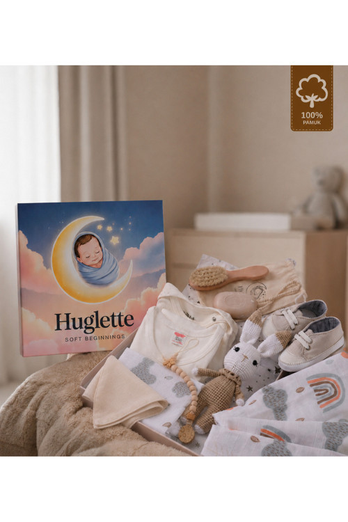 Liva - Yenidoğan Unisex Bebek Hediye Seti– Müslin Örtü, Zıbın Seti, Amigurumi, Bebek Ayakkabısı, Sabun Fırça Seti