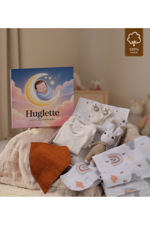 Nova - Premium Yenidoğan Unisex Bebek Seti – Amigurumi + Müslin Örtü + 2’li Zıbın – Baby Box