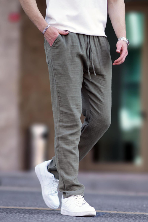 Haki Müslin Kumaş Erkek Basic Pantolon 6507