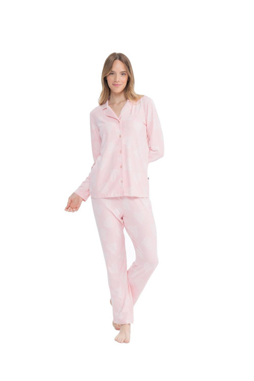 Kadın Pembe Boydan Patlı Pijama Takımı-PEMBE-M