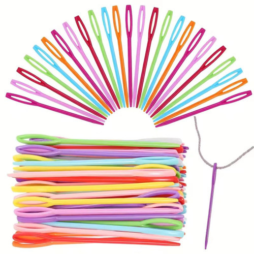 25 Adet 6 Renk 9 Cm Karışık Plastik Yün Iğnesi, Çocuklar Için Eğitici Iğne
