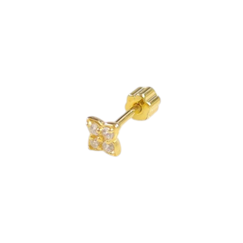 KÖŞELİ ÇİÇEK GÜMÜŞ TRAGUS PIERCING - ALTIN SARI