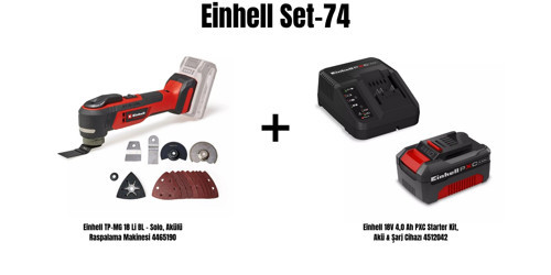 Set-74(Einhell TP-MG 18 Li BL Akülü Raspalama Makinesi+Einhell 18V 4,0 Ah PXC Starter Kit, Akü & Şarj Cihazı)