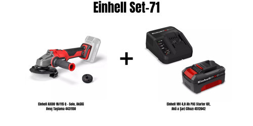 Set-71(Einhell AXXIO 18/115 Q Akülü Avuç Taşlama+Einhell 18V 4,0 Ah PXC Starter Kit, Akü & Şarj Cihazı)