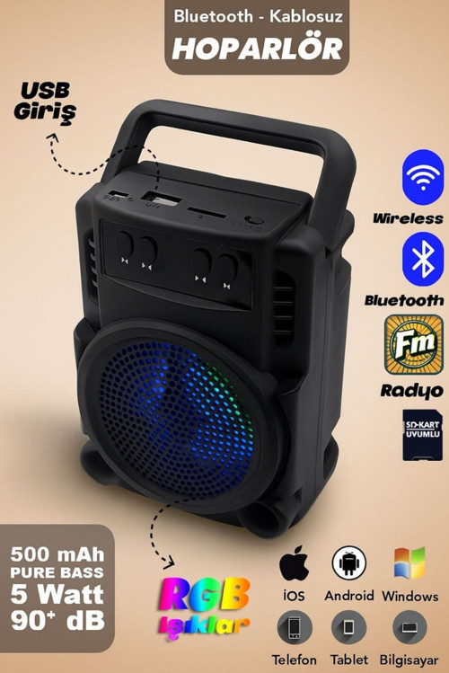 Byali 1057 Işıklı Bluetooth Hoparlör Ses Bombası Yüksek Ses Fm Yeni 2024