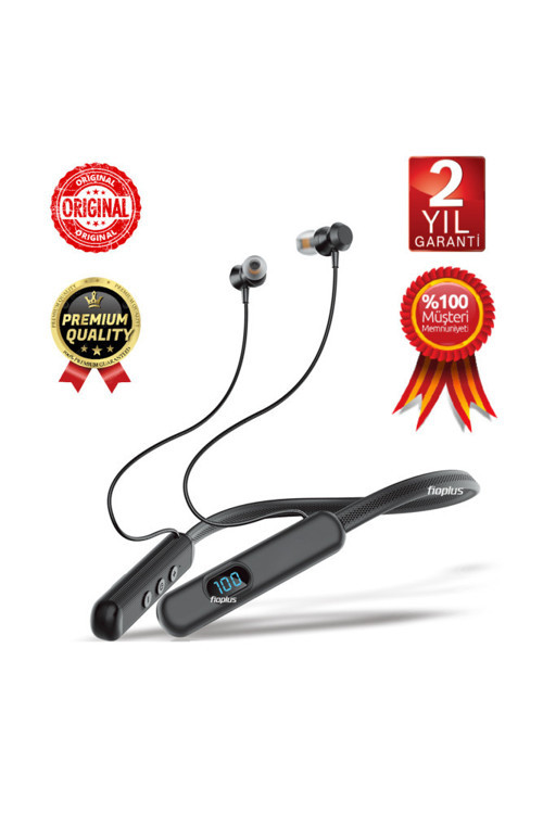FİOPLUS FP10 Sporcu Bluetooth Kulaklık 200 Saat Şarj Kapasiteli Lcd Şarj Göstergeli Boyun Bantlı Kulaklık