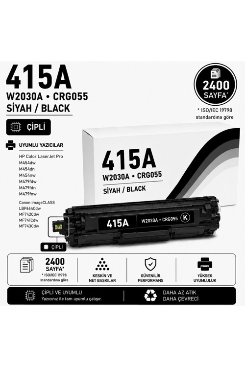 HP/CANON 415A-W2030A-CRG055 Siyah Chipli 2400 Sayfa