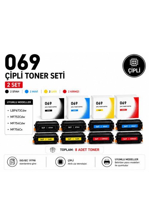 069 Çipli 2li Set ( 2 Siyah - 2 Mavi - 2 Sarı - 2 Kırmızı )