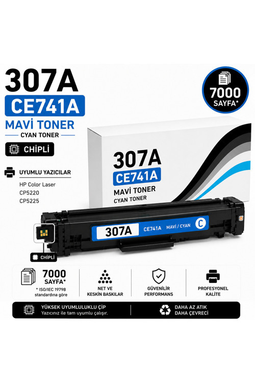 HP/CANON 307A-CE741A-CP5220-CP5225 Mavi 7000 Sayfa