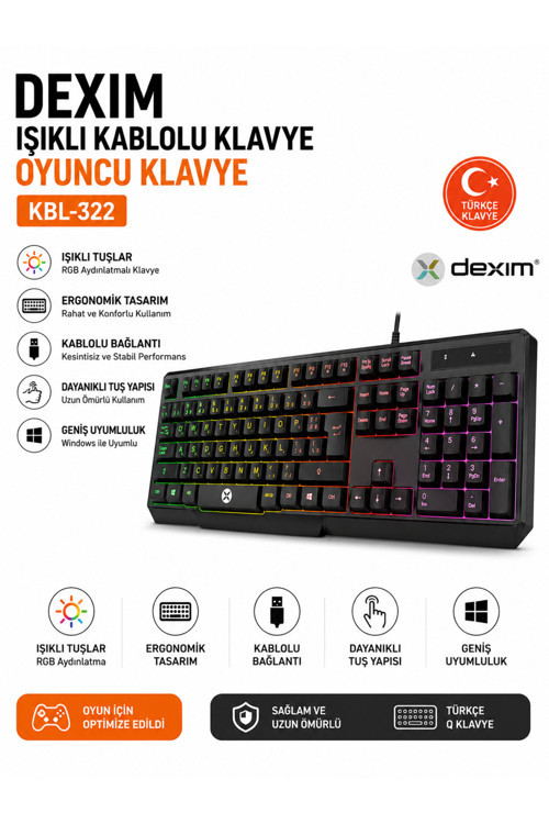 KBL-322 Işıklı Kablolu Oyuncu Klavyesi