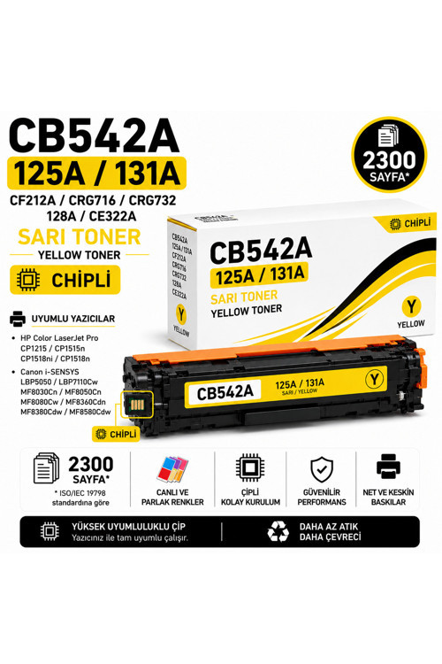 HP CB542A-125A-131A-CF212A-CRG716-CRG732-128A-CE322A Sarı