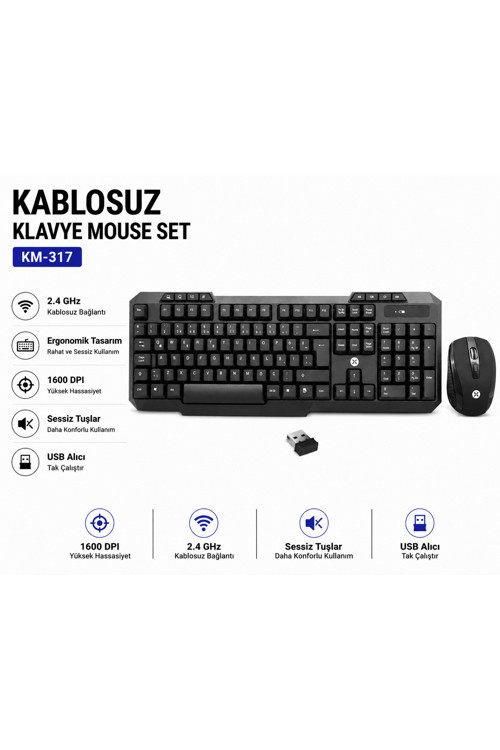 KM-317 Slim Kablosuz Klavye Mouse Seti