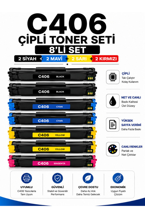 Samsung C406 Çipli Toner Seti 2li