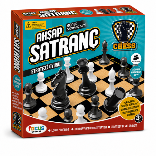Ahşap Satranç Oyunu 29,5x29,5 cm – Strateji ve Zeka Geliştirici 2 Kişilik Satranç Seti