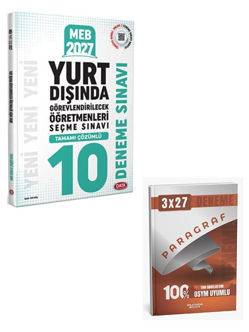 Data 2027 MEB Yurt Dışında Görevlendirilecek Öğretmenleri Seçme Sınavı Tamamı Çözümlü 10 Deneme Sınavı+Anla Kazan Paragr