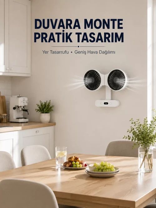 Dijital Göstergeli Çift Fan Başlıklı Masa Vantilatörü