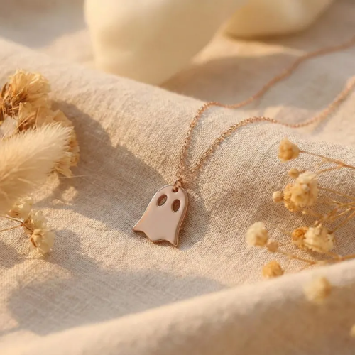 Hayalet Kolye, Gold Minimalist Hayalet Figürlü Kolye, Sevimli Halloween Takısı, Kadınlara Özel