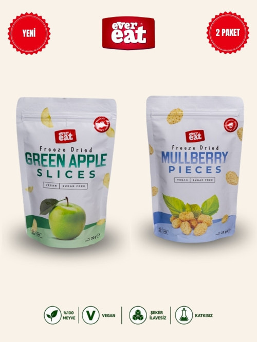 Elma-Dut Freeze Dry Meyve Cipsi 2'li Paket Doğal Atıştırmalık Seti