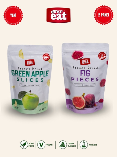 Elma-İncir Freeze Dry Meyve Cipsi 2'li Paket Doğal Atıştırmalık Seti