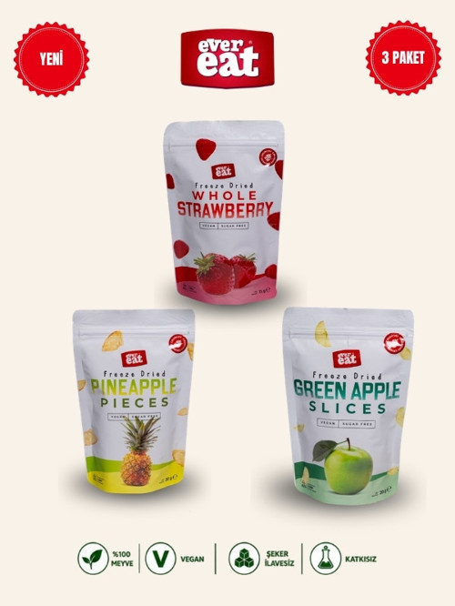 Çilek-Ananas-Elma Freeze Dry Meyve Cipsi 3'lü Paket Gurme Atıştırmalık