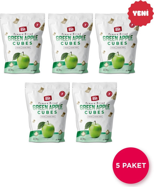 5Adet x 20 Gr Dondurularak Kurutulmuş Elma Küpleri - Sağlıklı Atıştırmalık, Freeze Dried