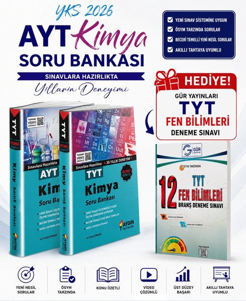 AYDIN YAYINLARI TYT-AYT KİMYA SORU BANKASI SET-GÜR YAYINLARI TYT FEN BLİMLERİ DENEME HEDİYE!!