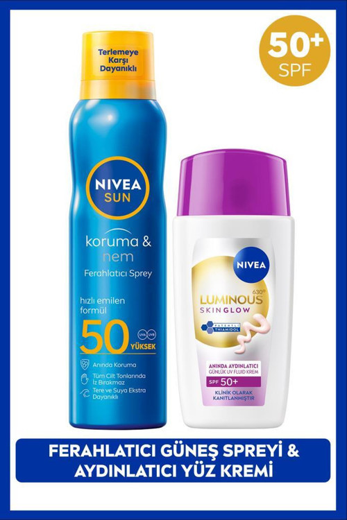 SUN SPF50 Güneş Koruyucu Ferahlatıcı Sprey 200ml ve Luminous630 Skin Glow Aydınlatıcı Yüz Kremi