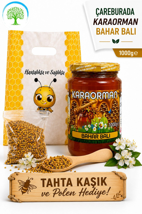 Karaorman Bahar Balı 1000g | Tahta Kaşık ve Polen Hediye